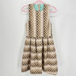 Anthropologie Hunter Dixon New York Gold Metallic Jacquard Polka Dot Fit Flare 8